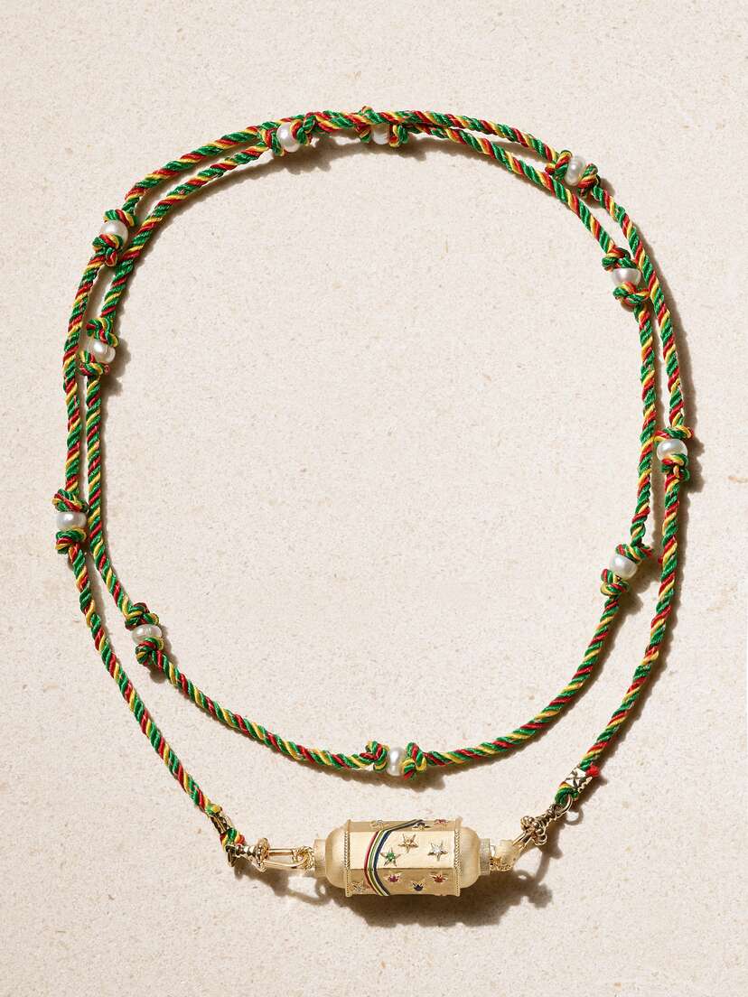 Marie Lichtenberg Rainbow Star Locket 18-karat Gold, Pearl, Enamel And Multi-stone Cord Necklace