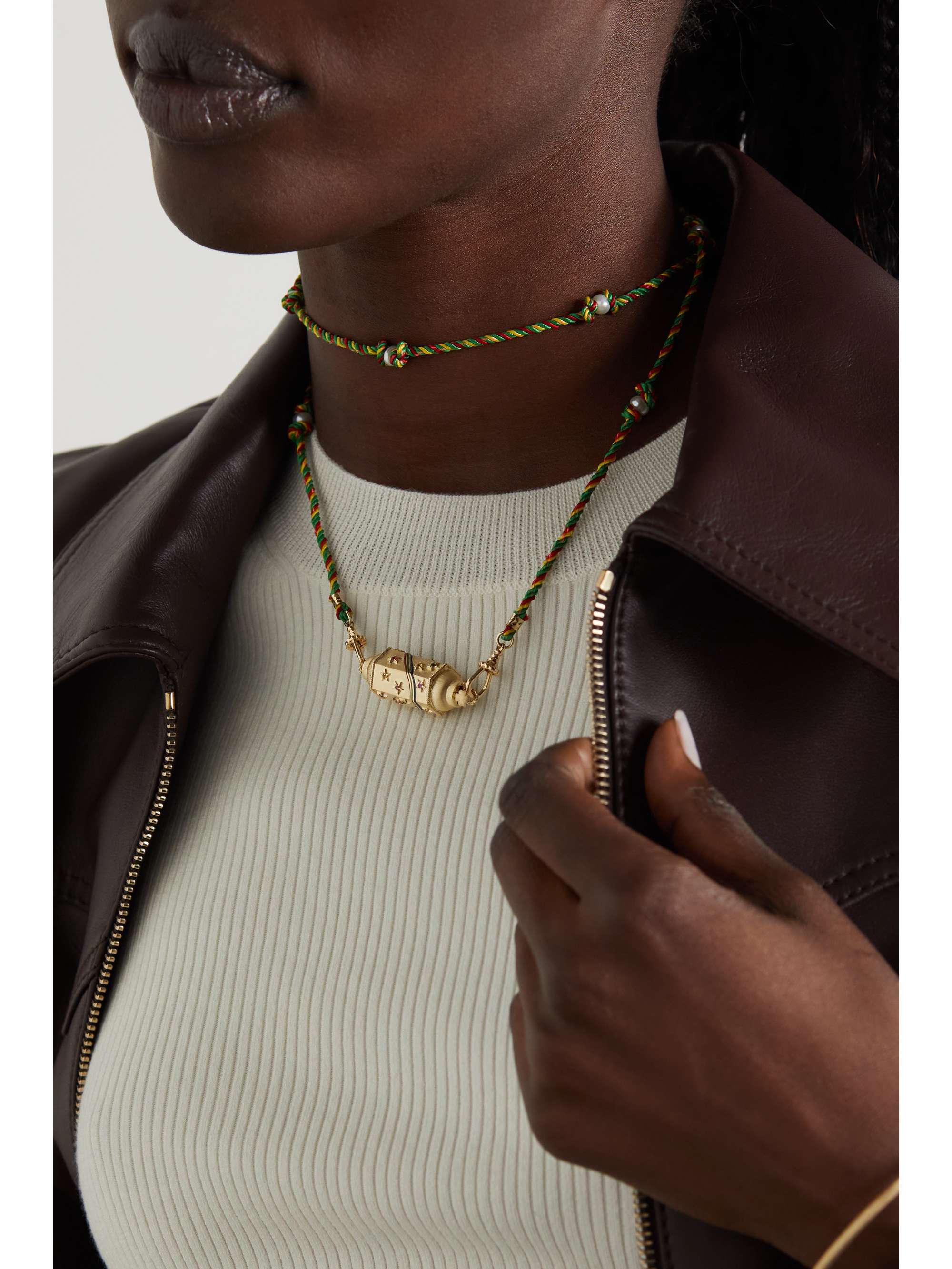 Multistone Multicolor Charm Necklace 14k Gold-plated Silver Multistone Multicolor Charm Necklace 14k Gold-plated Silver