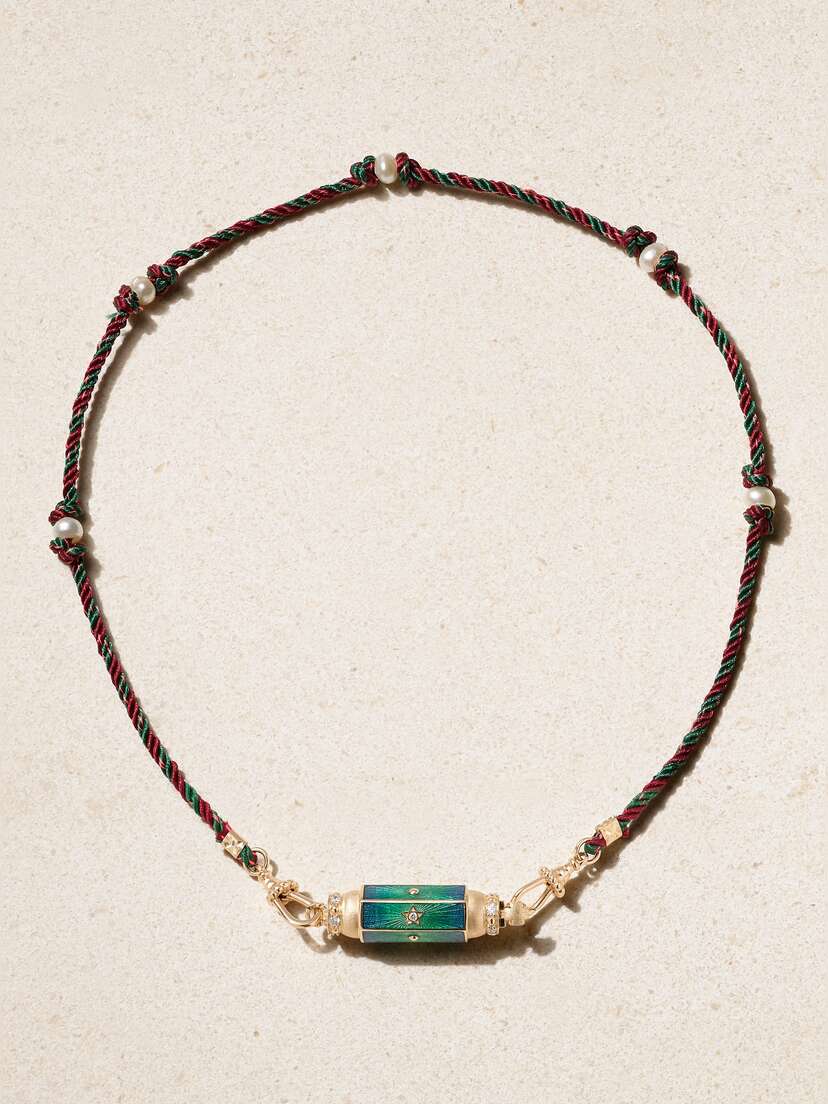 Marie Lichtenberg Baby Locket 14-karat Gold, Enamel, Diamond And Pearl Necklace