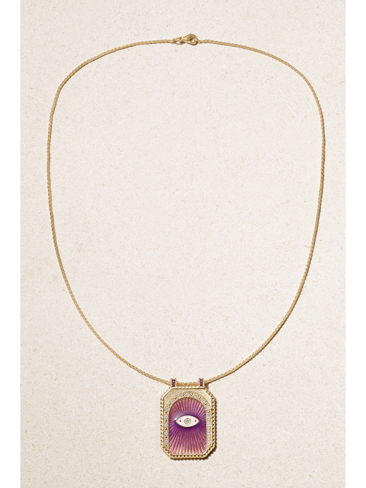 Shop Marie Lichtenberg Eye Protect 18-karat Gold, Enamel And Diamond Necklace