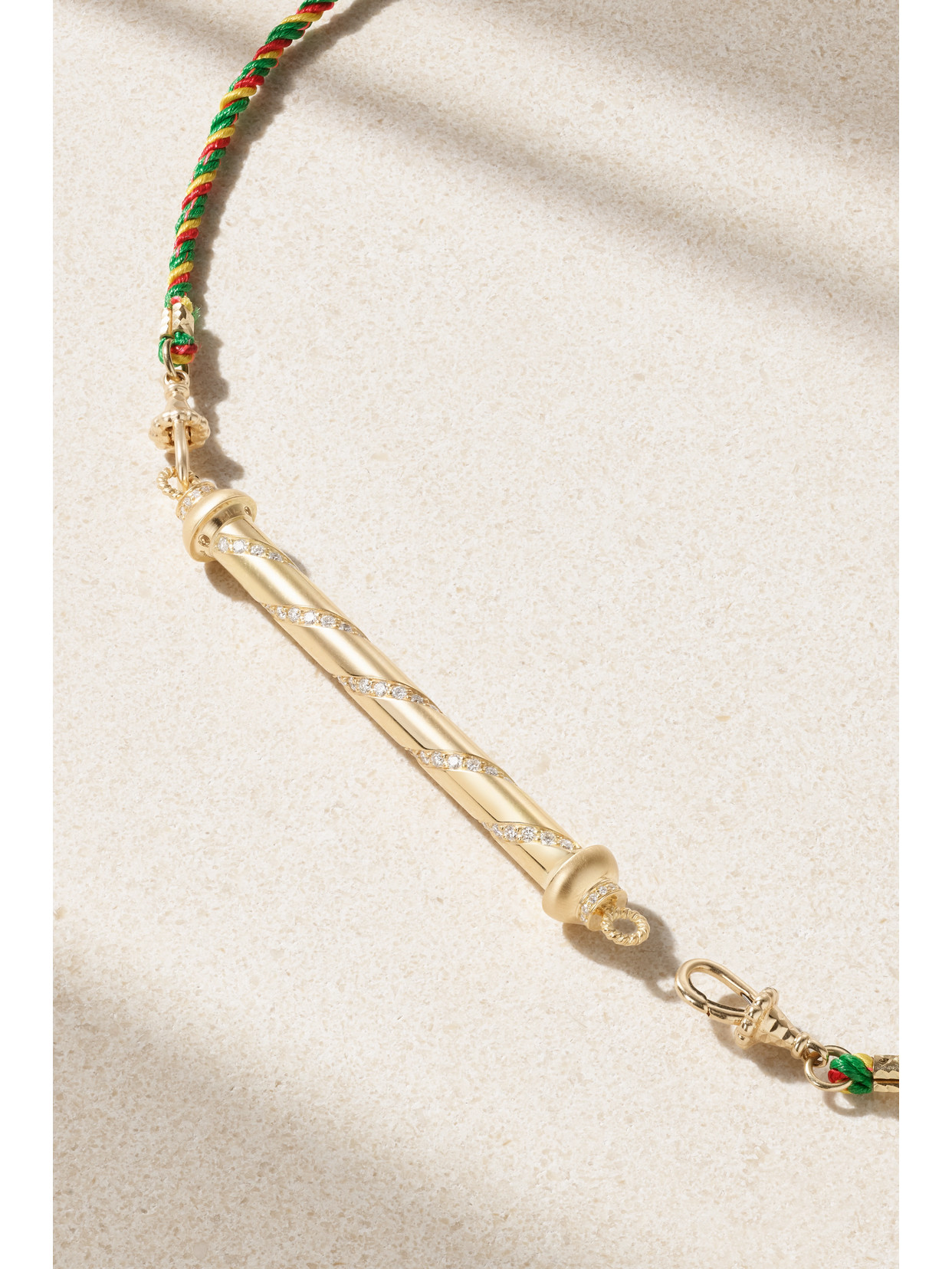 MARIE LICHTENBERG CANDY CANE 18-KARAT GOLD, CORD, PEARL AND DIAMOND NECKLACE