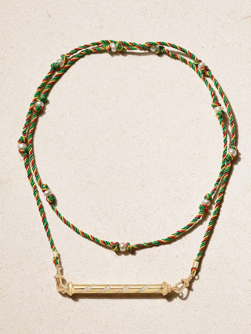 Marie Lichtenberg Candy Cane 18-karat Gold, Cord, Pearl And Diamond Necklace