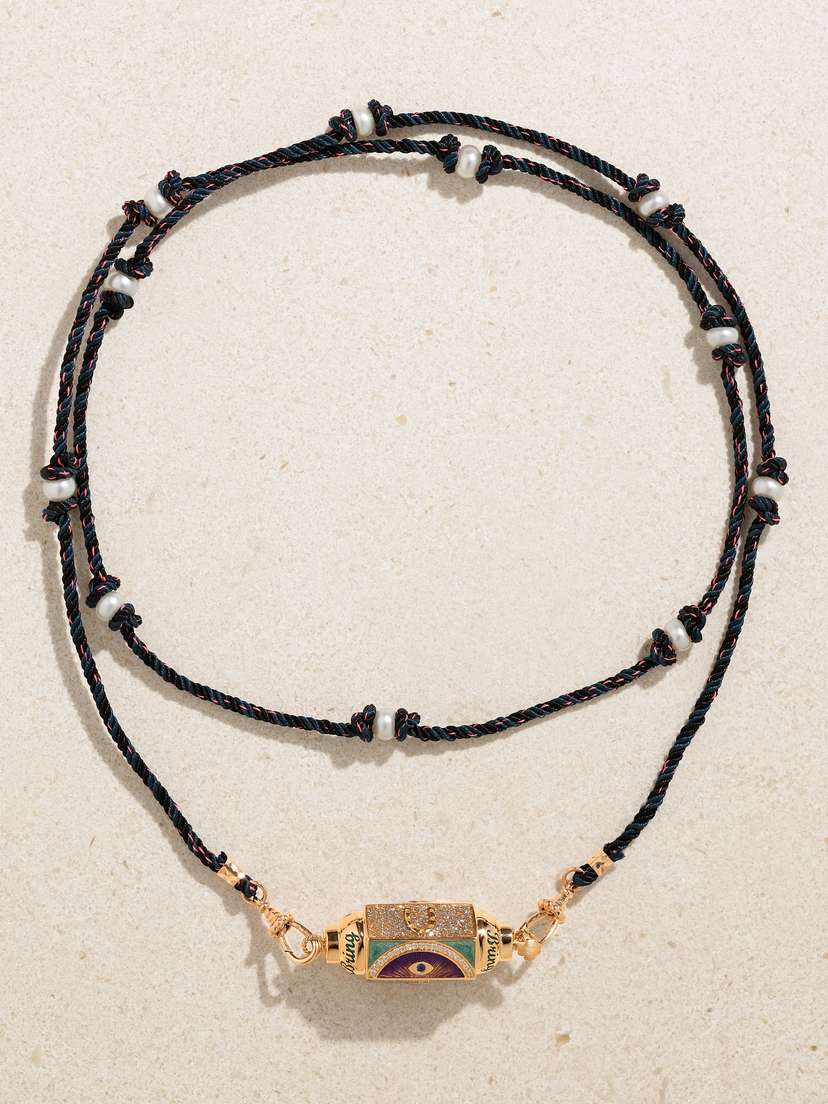 Marie Lichtenberg Lucky 18-karat Rose Gold And Enamel Multi-stone Necklace