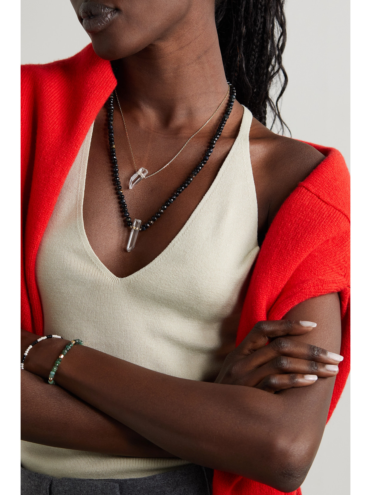 Jia Jia 14-karat Gold, Tigers Eye And Quartz Necklace In Black