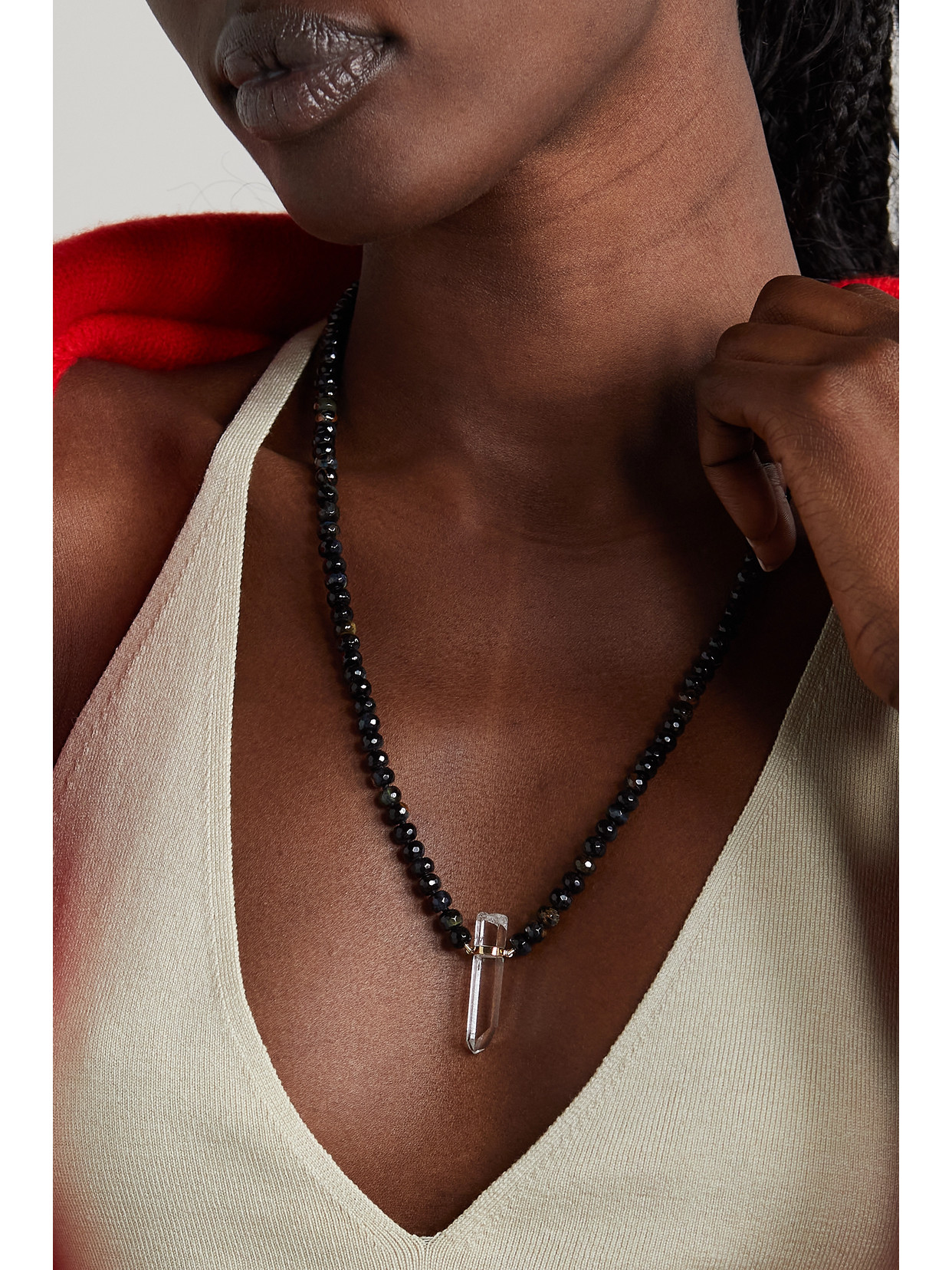 Jia Jia 14-karat Gold, Tigers Eye And Quartz Necklace In Black