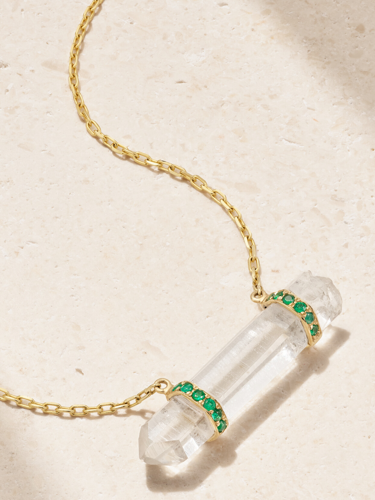 Jia Jia 14-karat Gold, Quartz And Emerald Necklace