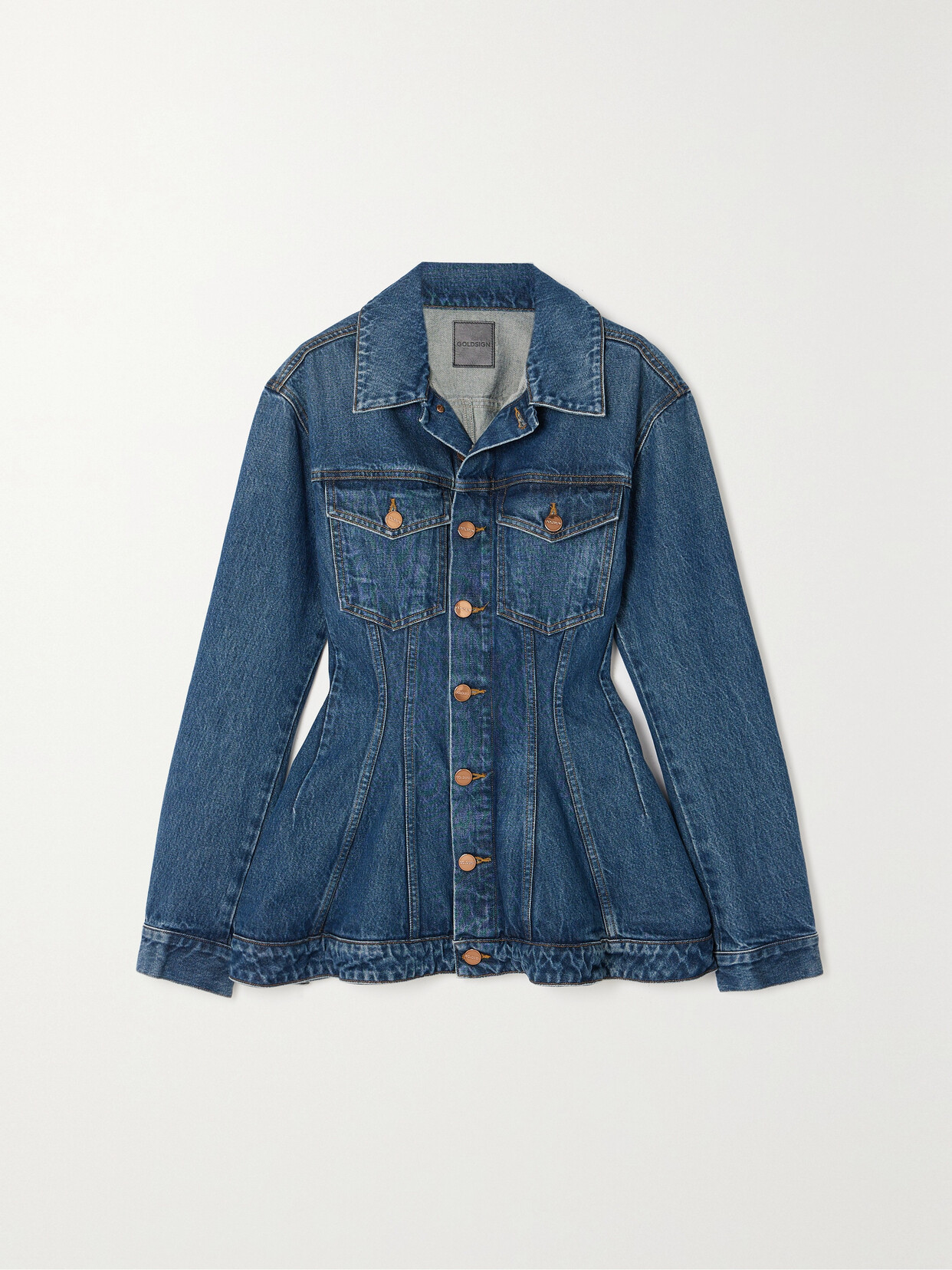 GOLDSIGN - + Net Sustain The Benning Organic Denim Peplum Jacket - Blue