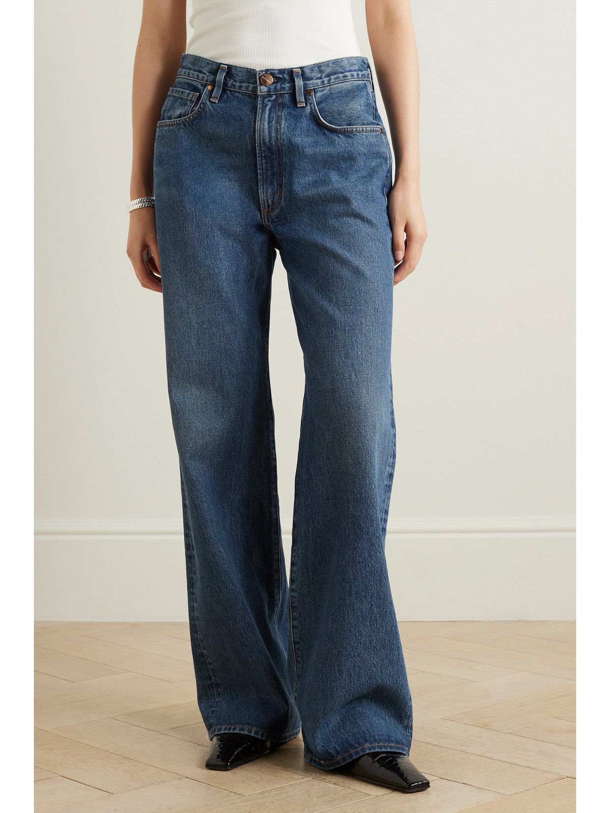 Goldsign The Atticus Jeans Low Slung Wide Trouser In Blue