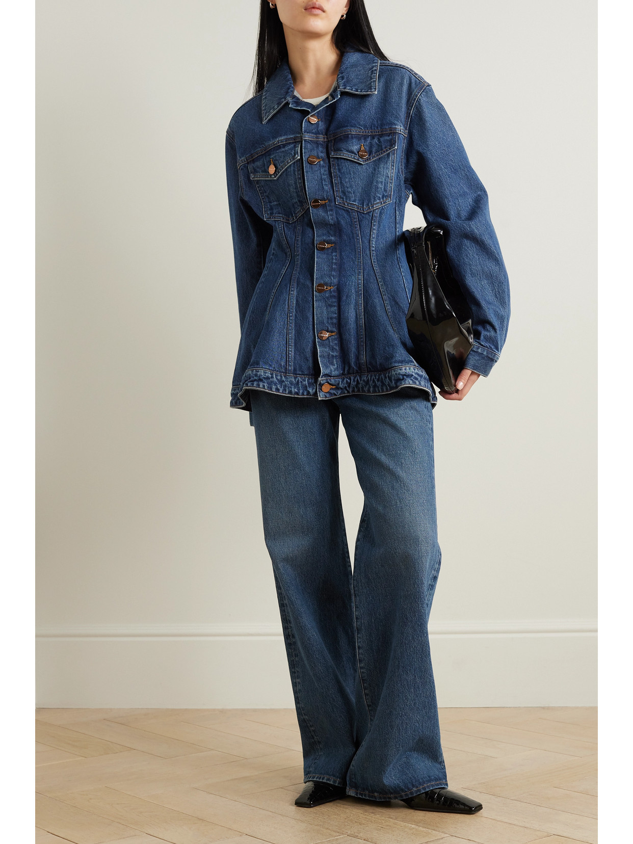 Goldsign The Atticus Jeans Low Slung Wide Trouser In Blue