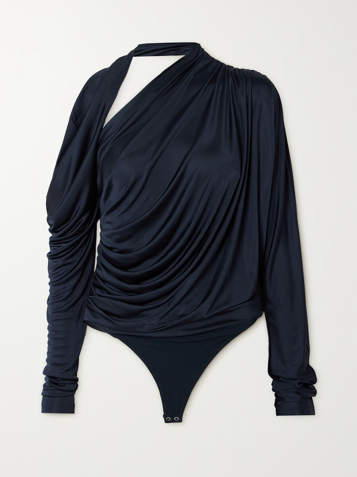 Goldsign The Holden Asymmetric Draped Jersey Bodysuit In Blue