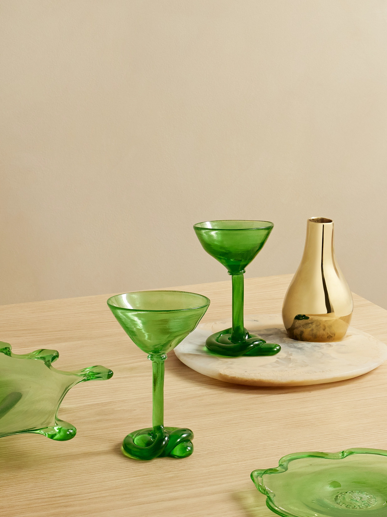 Shop Completedworks Thaw Set Of Two Recycled-glass Martini Glasses In Green