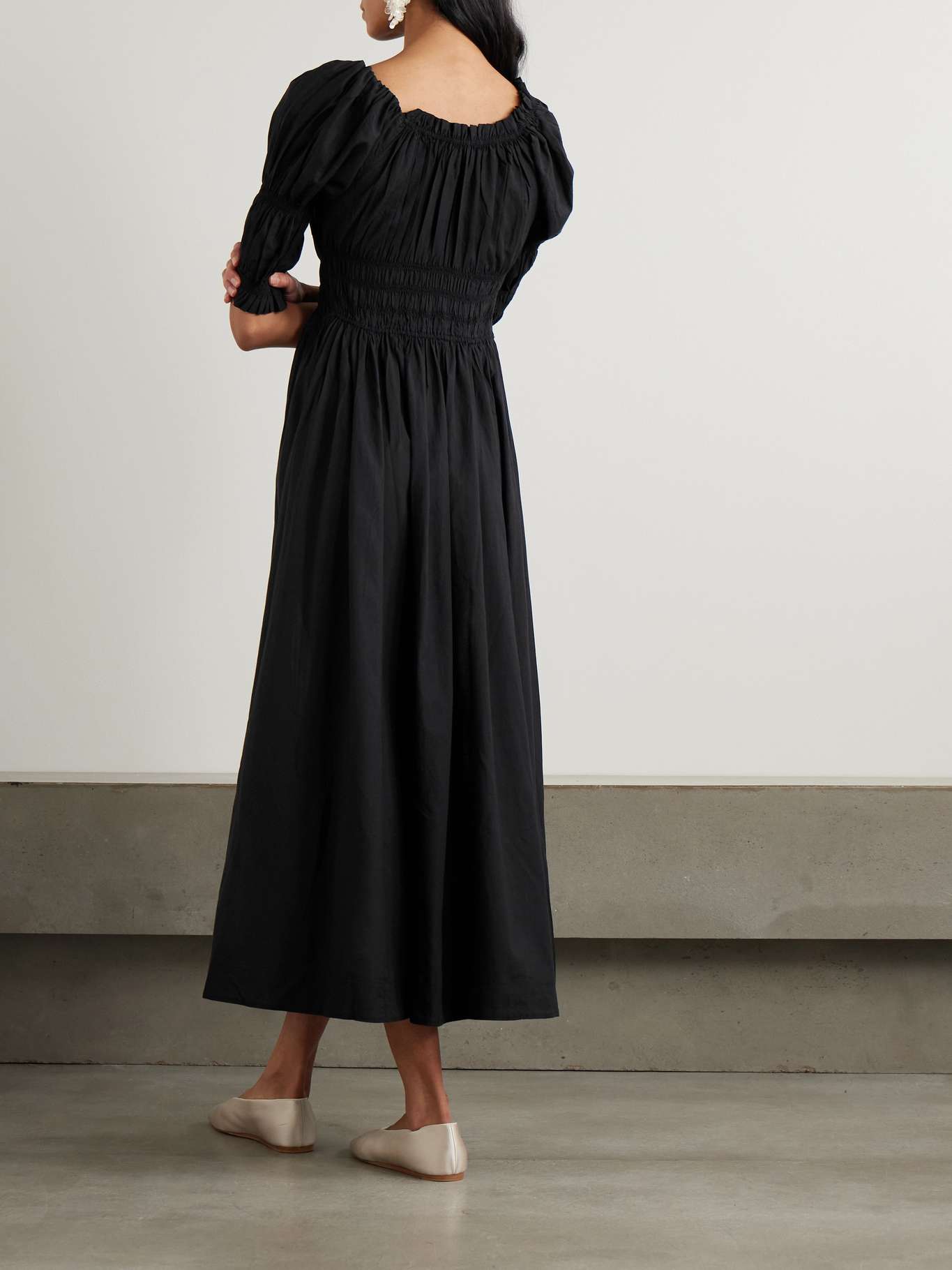 Wyeth Dunne Silk Cotton Voile Midi Shirt Dress- Black