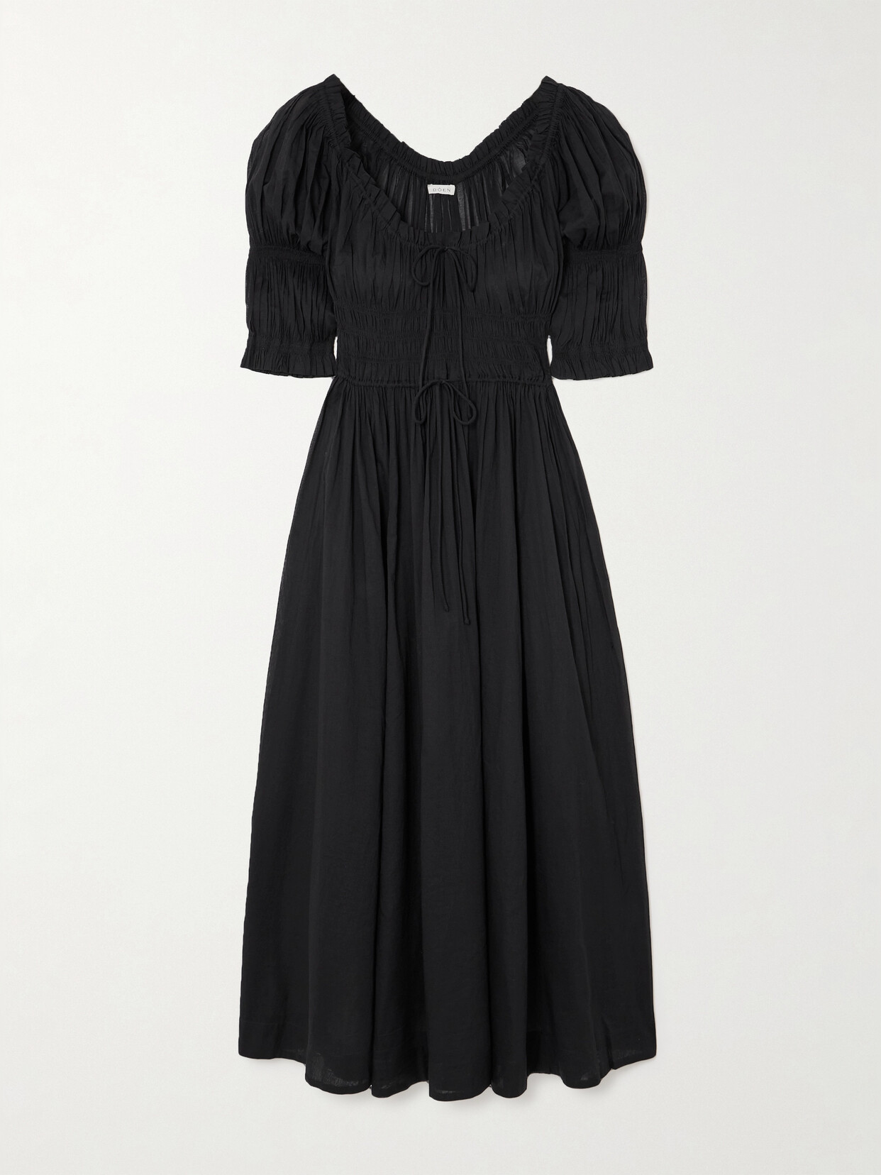 DÔEN - + Net Sustain Ischia Shirred Organic Cotton-voile Midi Dress - Black
