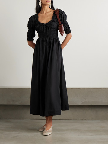 Dôen Ischia shirred organic cotton-voile midi dress