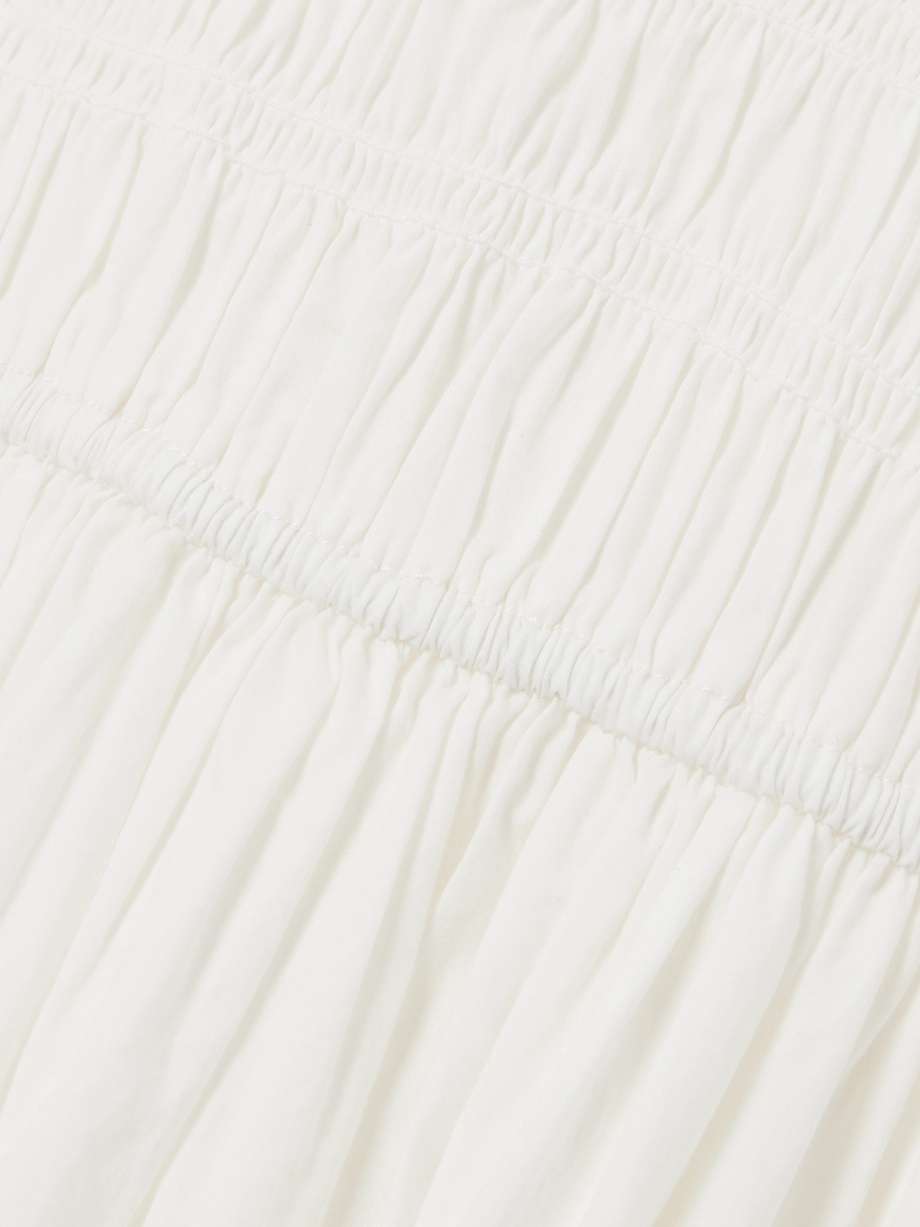 quinn tie-detailed shirred organic cotton-poplin midi dress