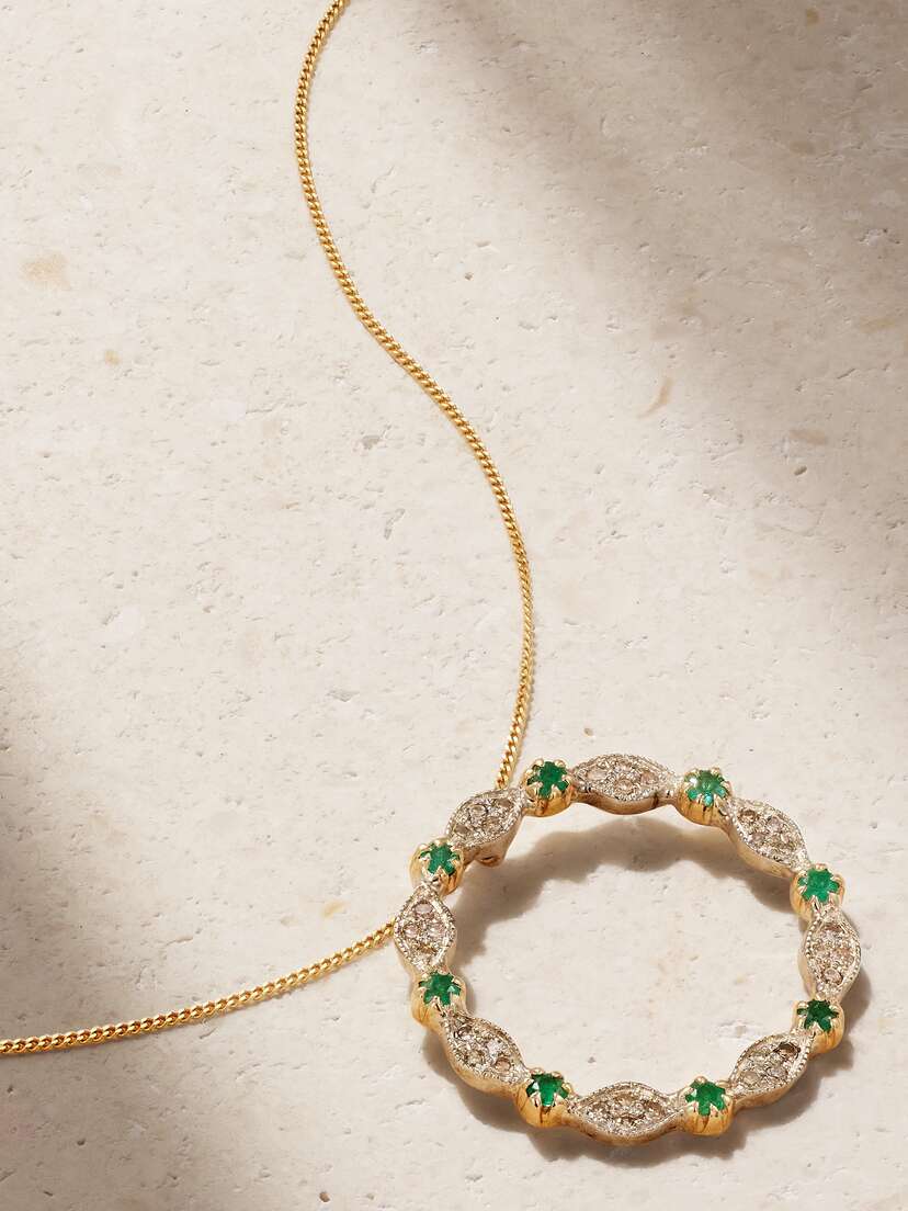 Pascale Monvoisin Ava N°2 9-karat Gold, Sterling Silver, Emerald And Diamond Necklace