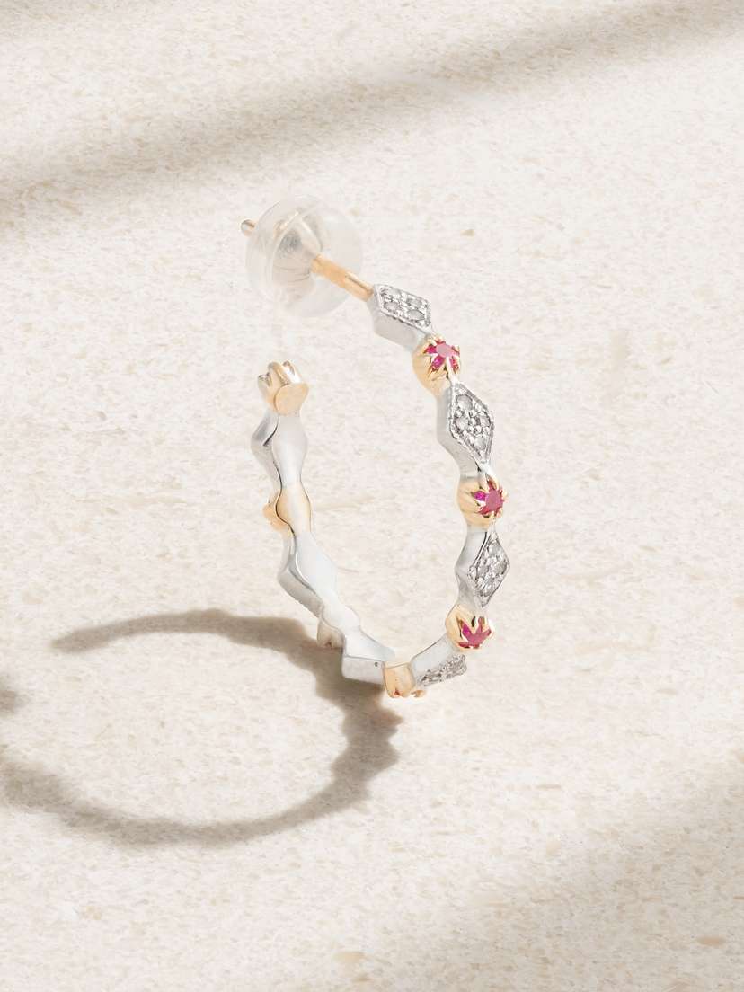 Pascale Monvoisin Ava 9-karat Gold, Sterling Silver, Sapphire And Diamond Single Hoop Earring