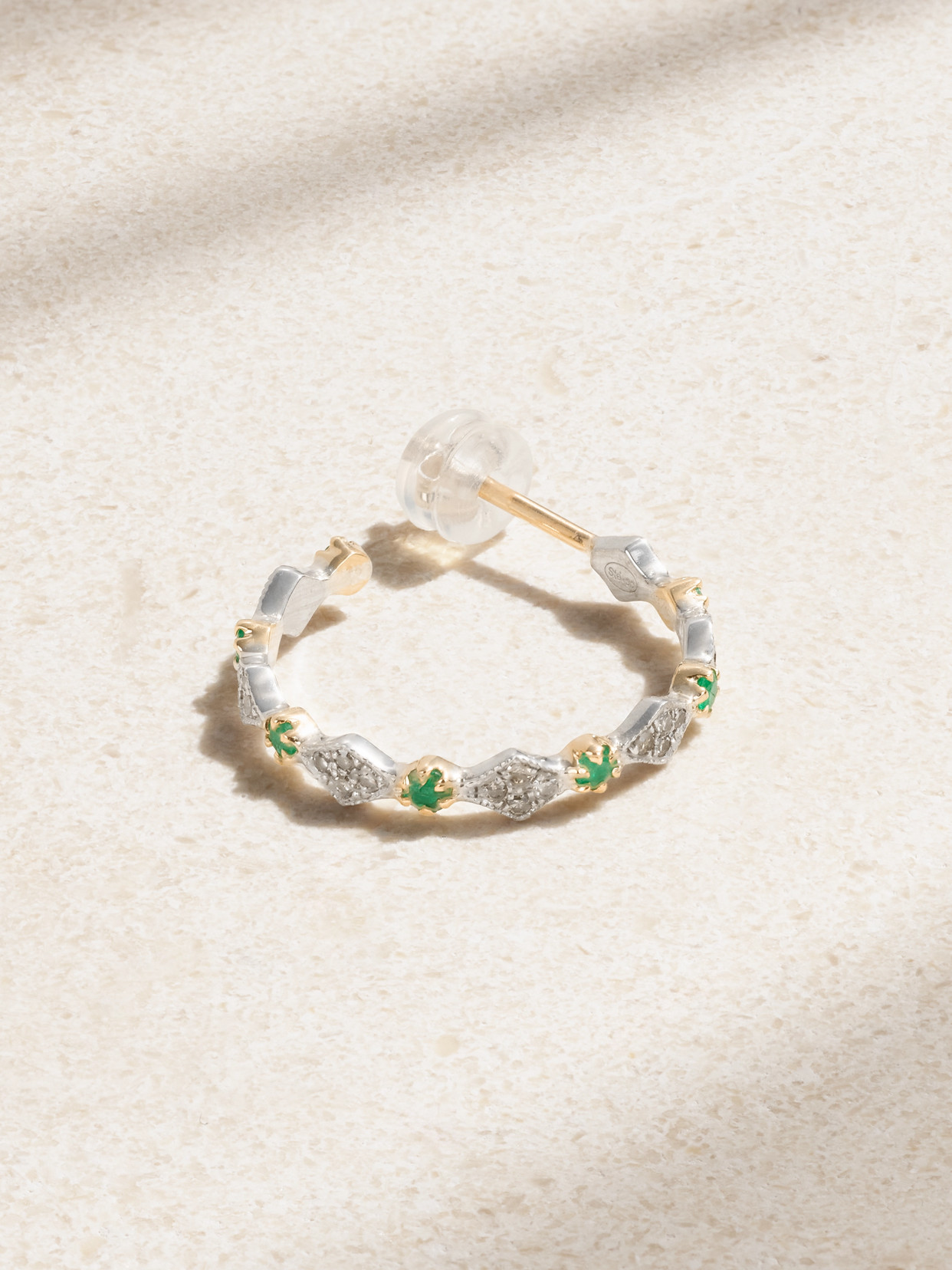 Pascale Monvoisin - Ava 9-karat Gold, Sterling Silver, Emerald And Diamond Single Hoop Earring - One size