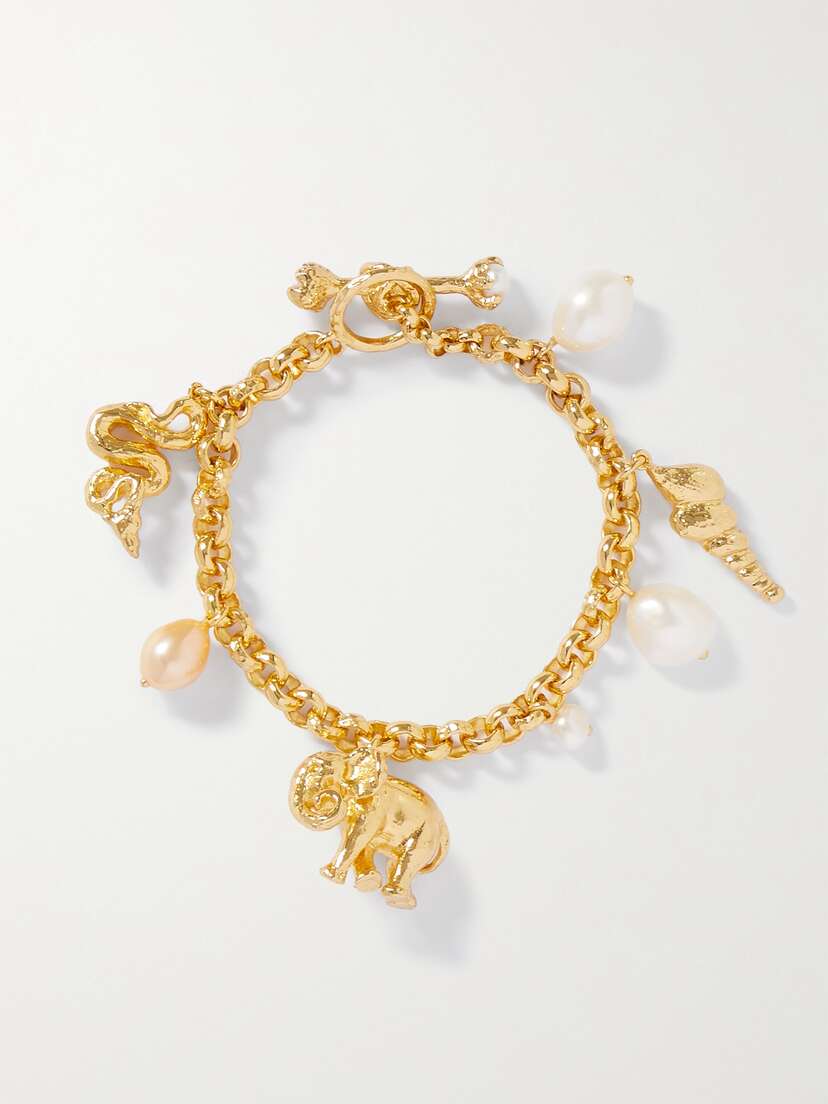 Pacharee Spirit Animal Gold-plated Pearl Charm Bracelet