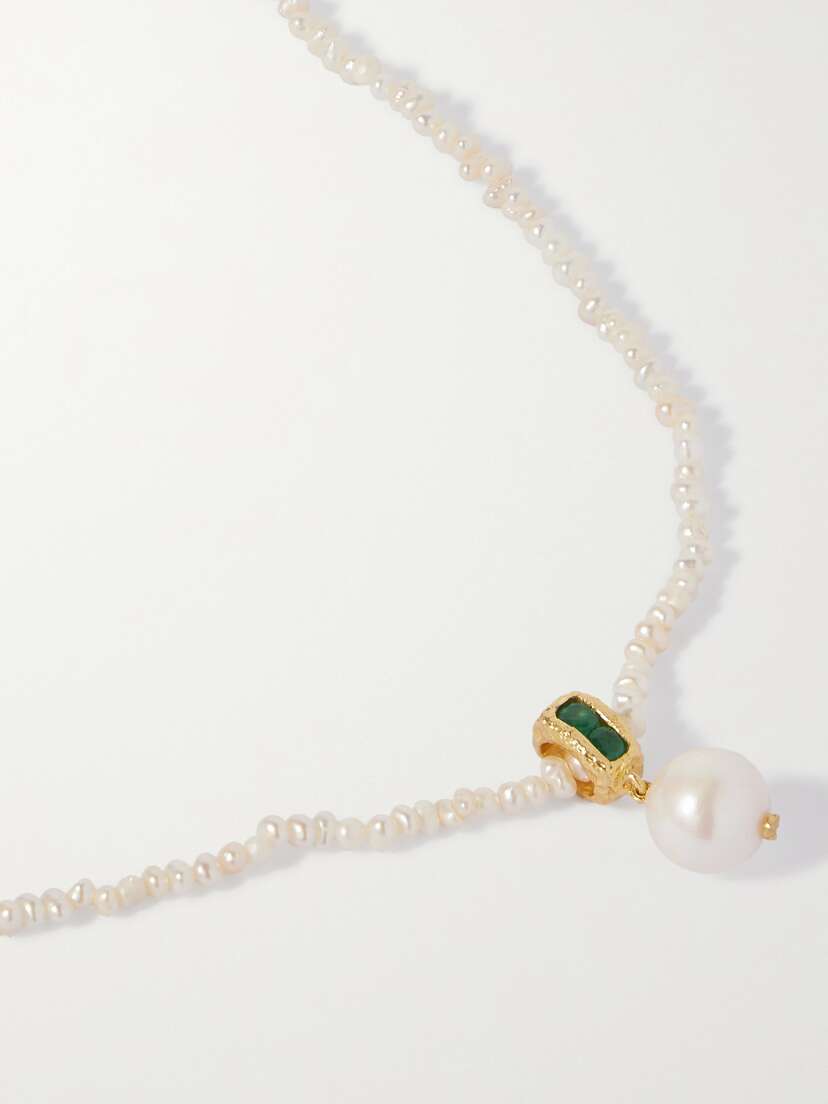Pacharee Prado Gold Vermeil, Pearl And Emerald Necklace