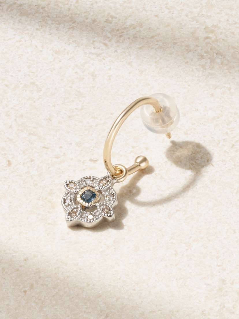 Pascale Monvoisin Bettina 9-karat Gold, Sterling Silver, Diamond And Topaz Single Hoop Earring