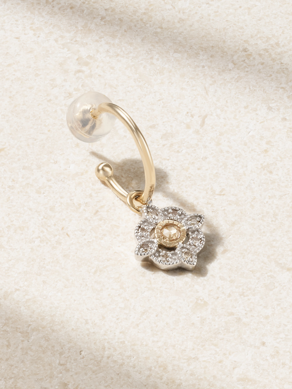 Pascale Monvoisin - Bettina 9-karat Gold, Sterling Silver And Diamond Single Hoop Earring - One size