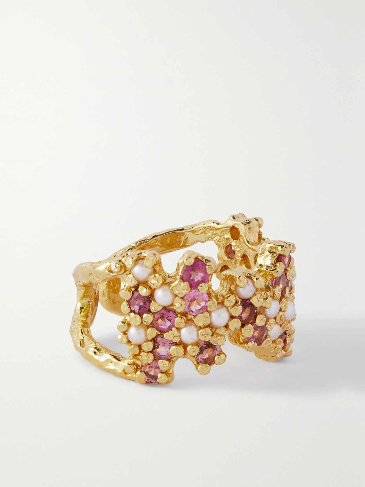 Pacharee Floret Gold Vermeil, Ruby And Pearl Ring In Pink