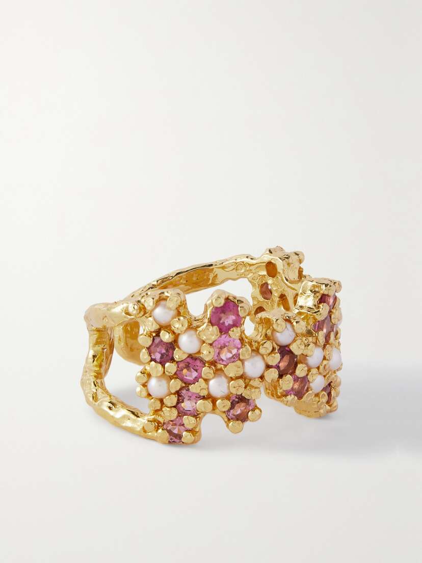 Pacharee Floret Gold Vermeil, Ruby And Pearl Ring