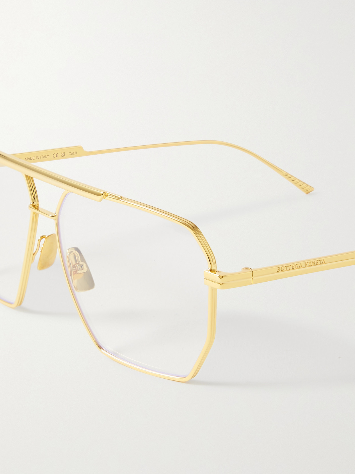 Bottega Veneta Gold Aviator Glasses In Gold