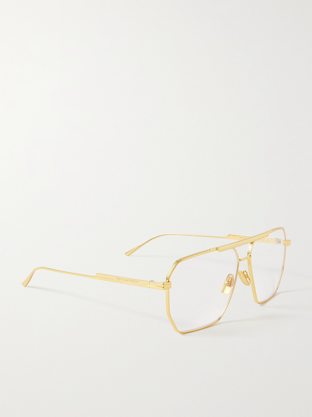 Bottega Veneta Gold Aviator Glasses In Gold