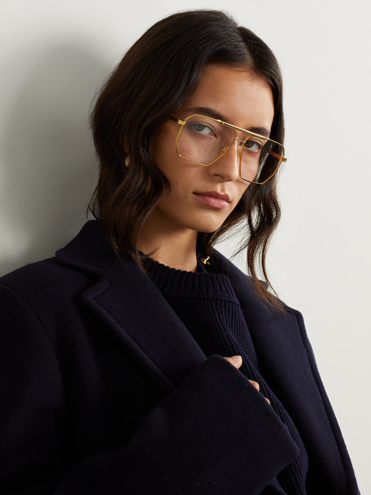 Bottega Veneta Gold Aviator Glasses In Gold
