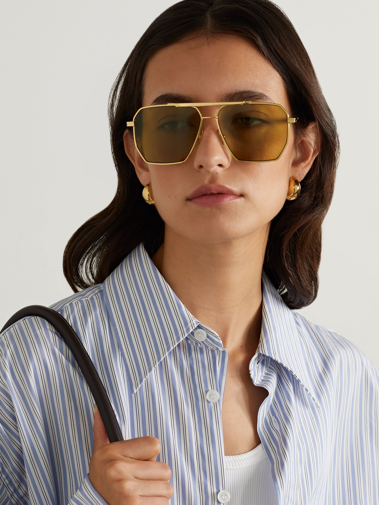 Shop Bottega Veneta Aviator-style Gold-tone Sunglasses