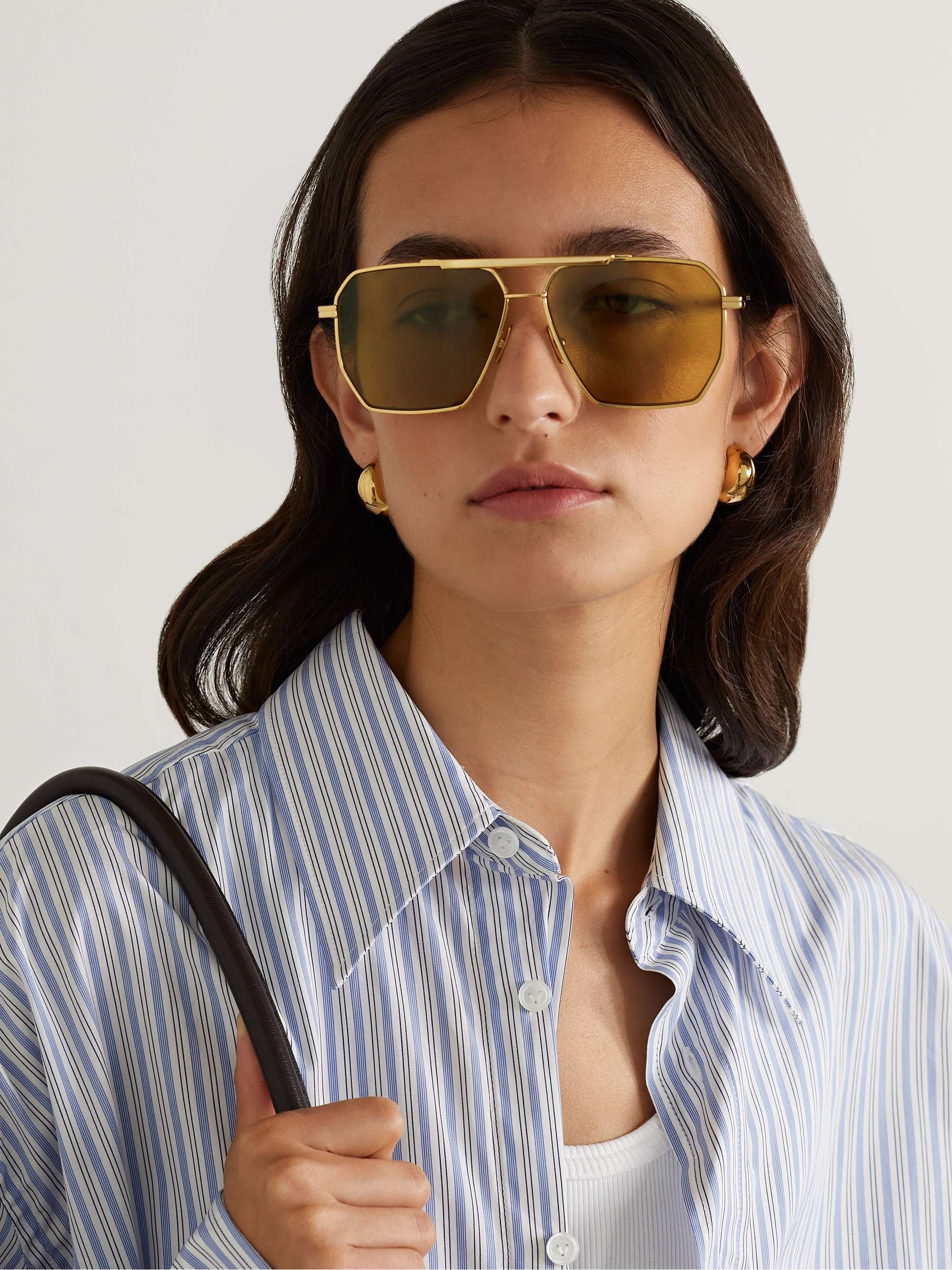 Bottega Veneta Eyewear Aviator Frame Sunglasses Men Metal One Size Gold