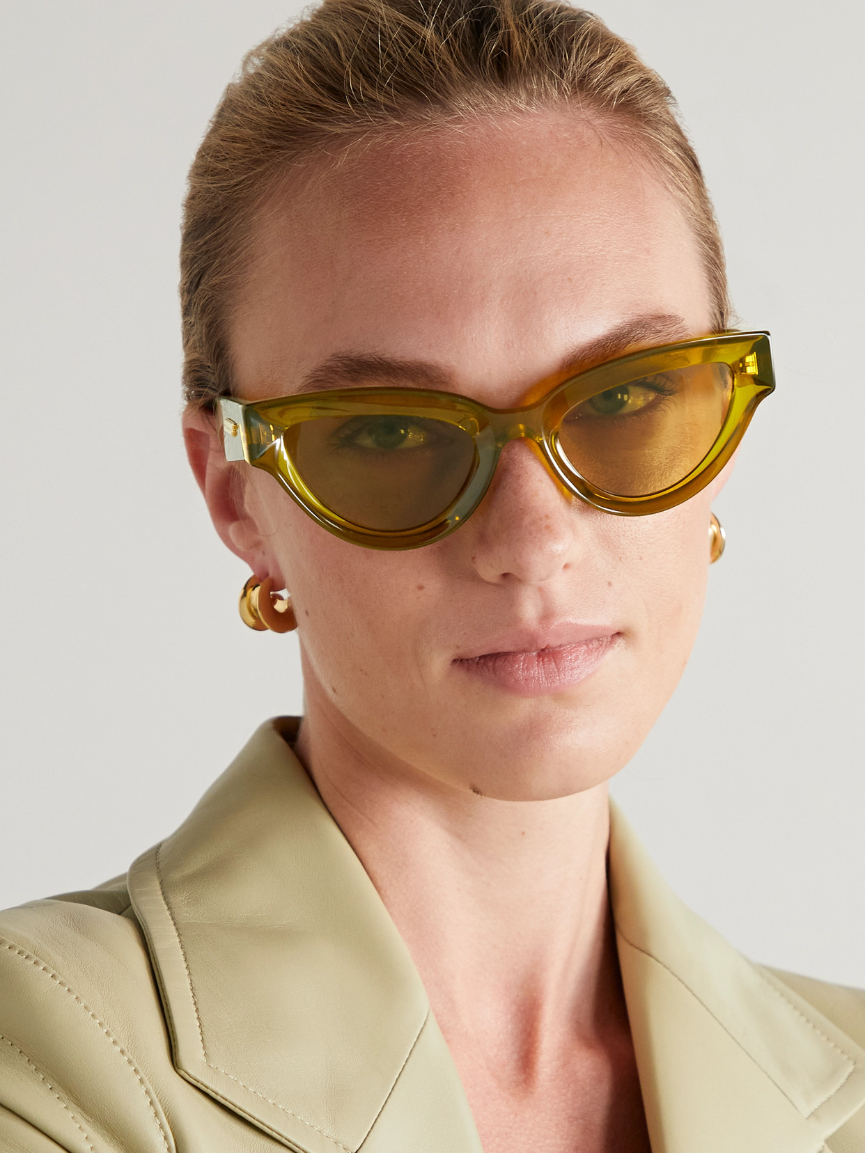 Shop Bottega Veneta Injection Cat-eye Acetate Sunglasses In Yellow