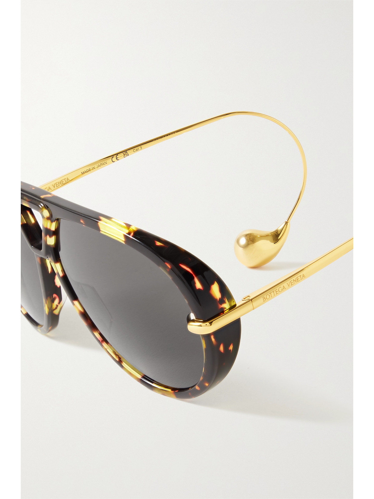 Bottega Veneta Embellished Aviator-style Tortoiseshell Recycled-acetate And Gold-tone Sunglasses In Black