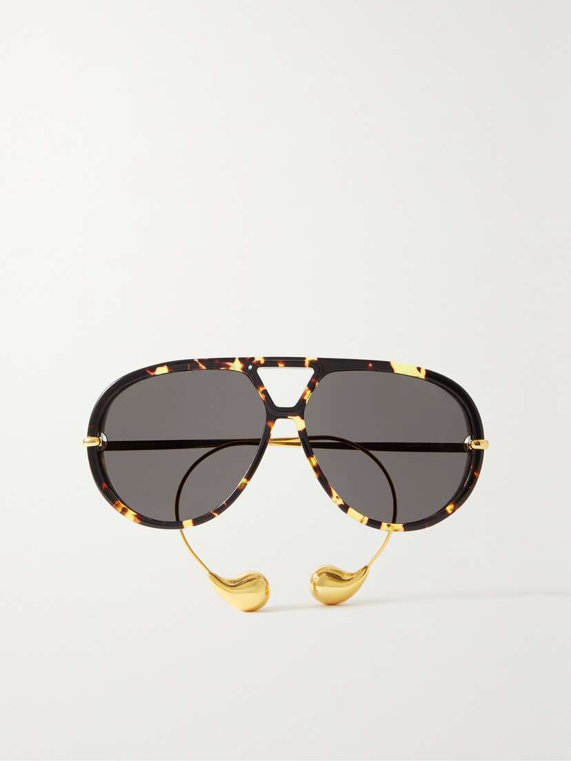Bottega Veneta Eyewear Embellished Aviator-style Tortoiseshell Recycled-acetate And Gold-tone Sunglasses