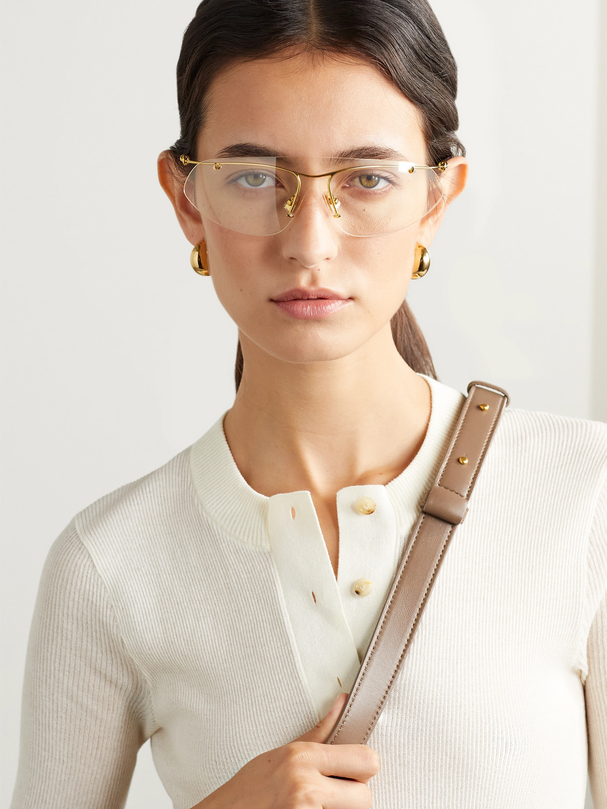 Shop Bottega Veneta Rimless D-frame Gold-tone Optical Glasses