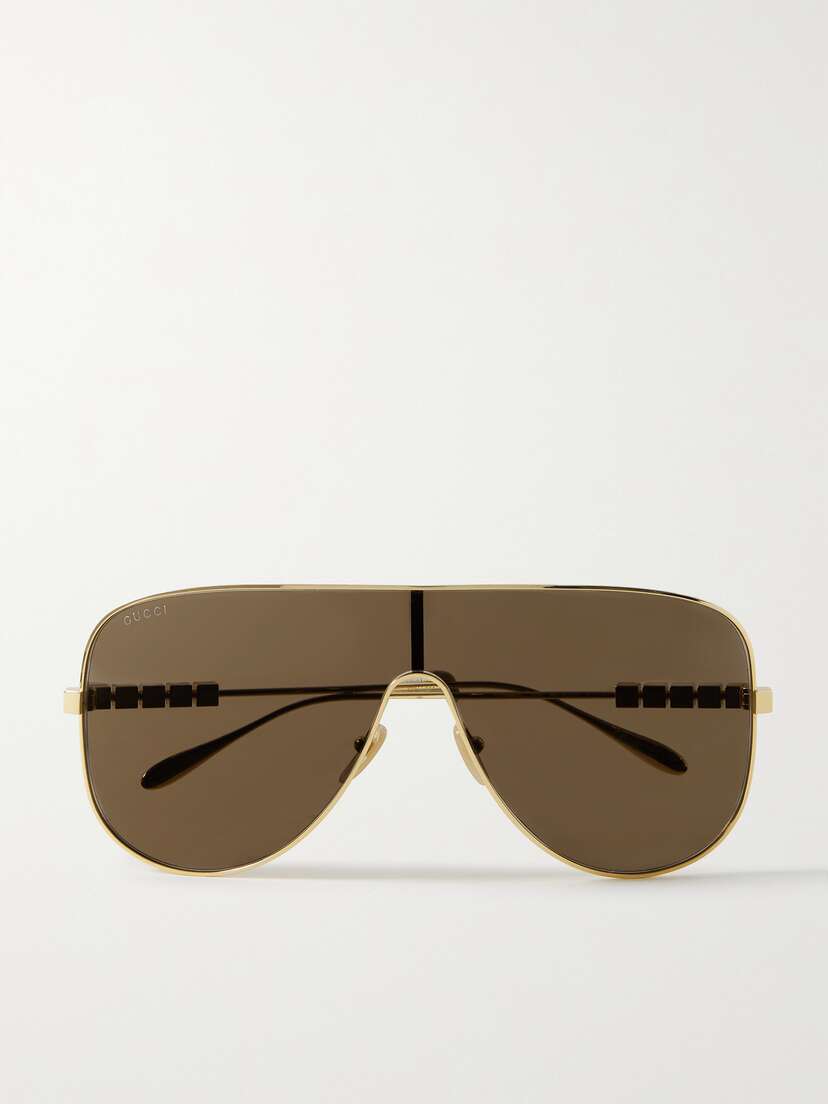 Gucci Eyewear Mask Oversized D-frame Gold-tone Sunglasses