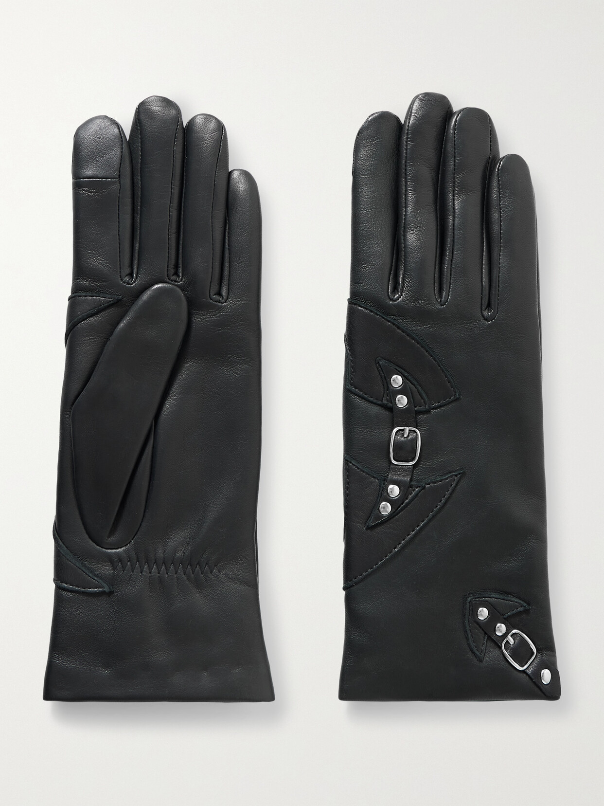 Agnelle - Embellished Leather Gloves - Black