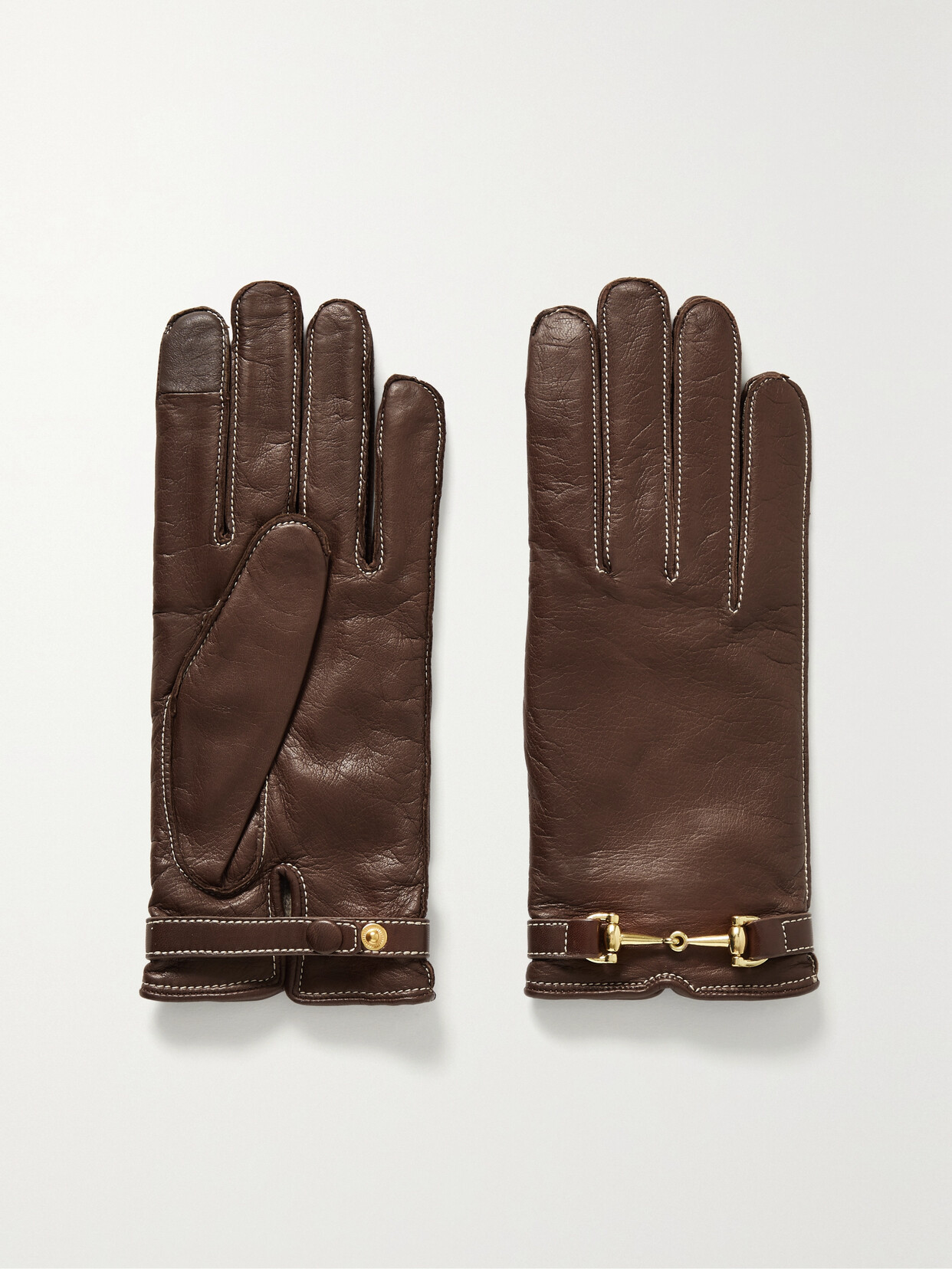 Agnelle - Embellished Leather Gloves - Brown