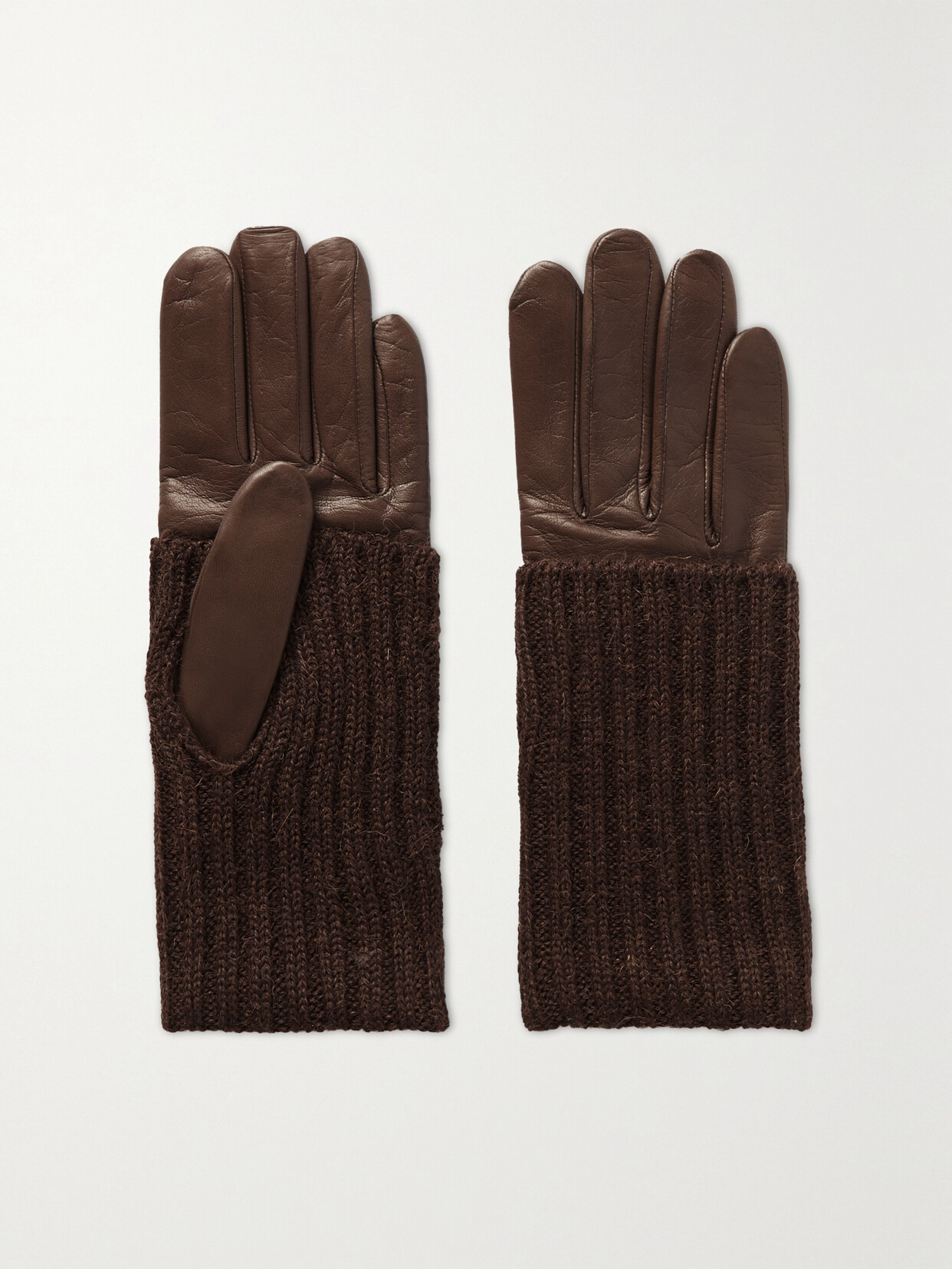 Agnelle - Ribbed Cashmere And Leather Gloves - Brown