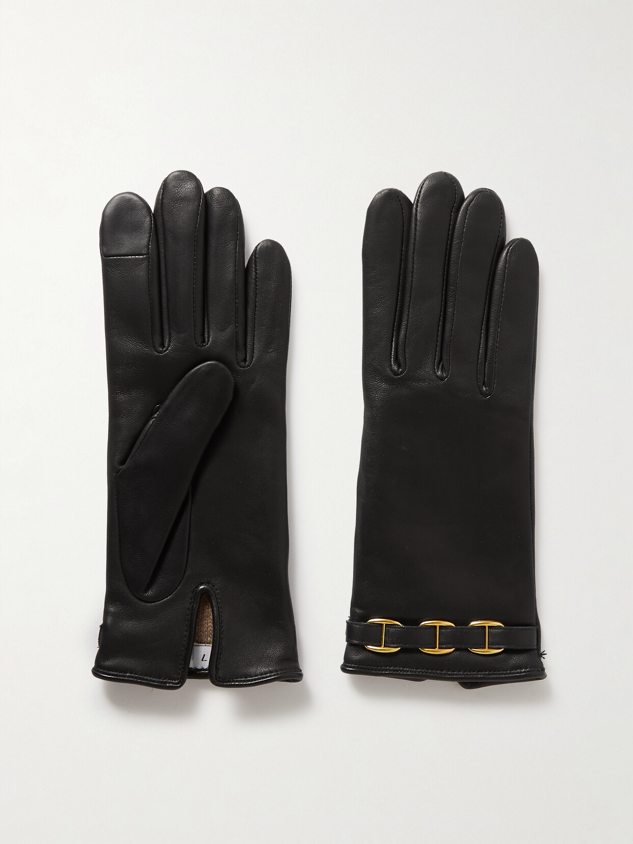 Agnelle Embellished Cashmere-lined Leather Gloves In Black