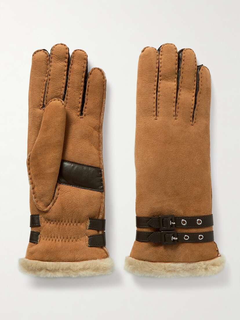 Agnelle Bombera Buckled Leather-trimmed Shearling Gloves
