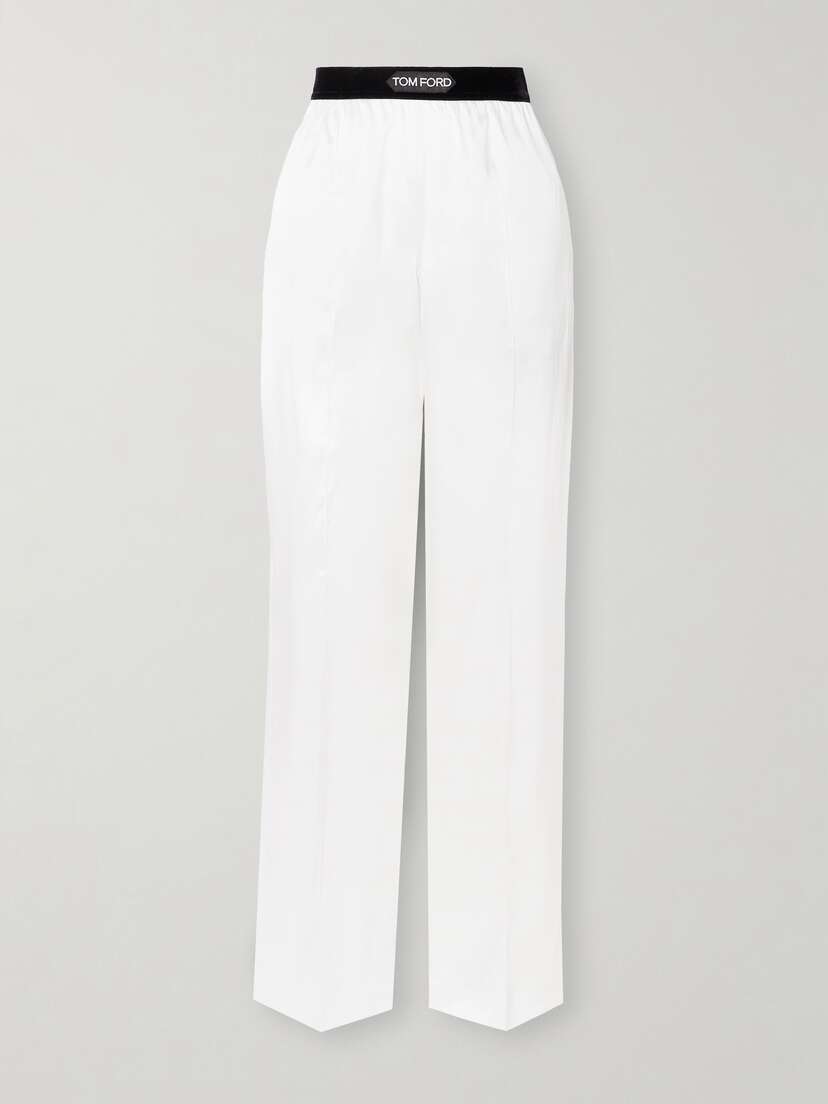 Tom Ford Jacquard-trimmed Stretch-silk Satin Wide-leg Pants - x large