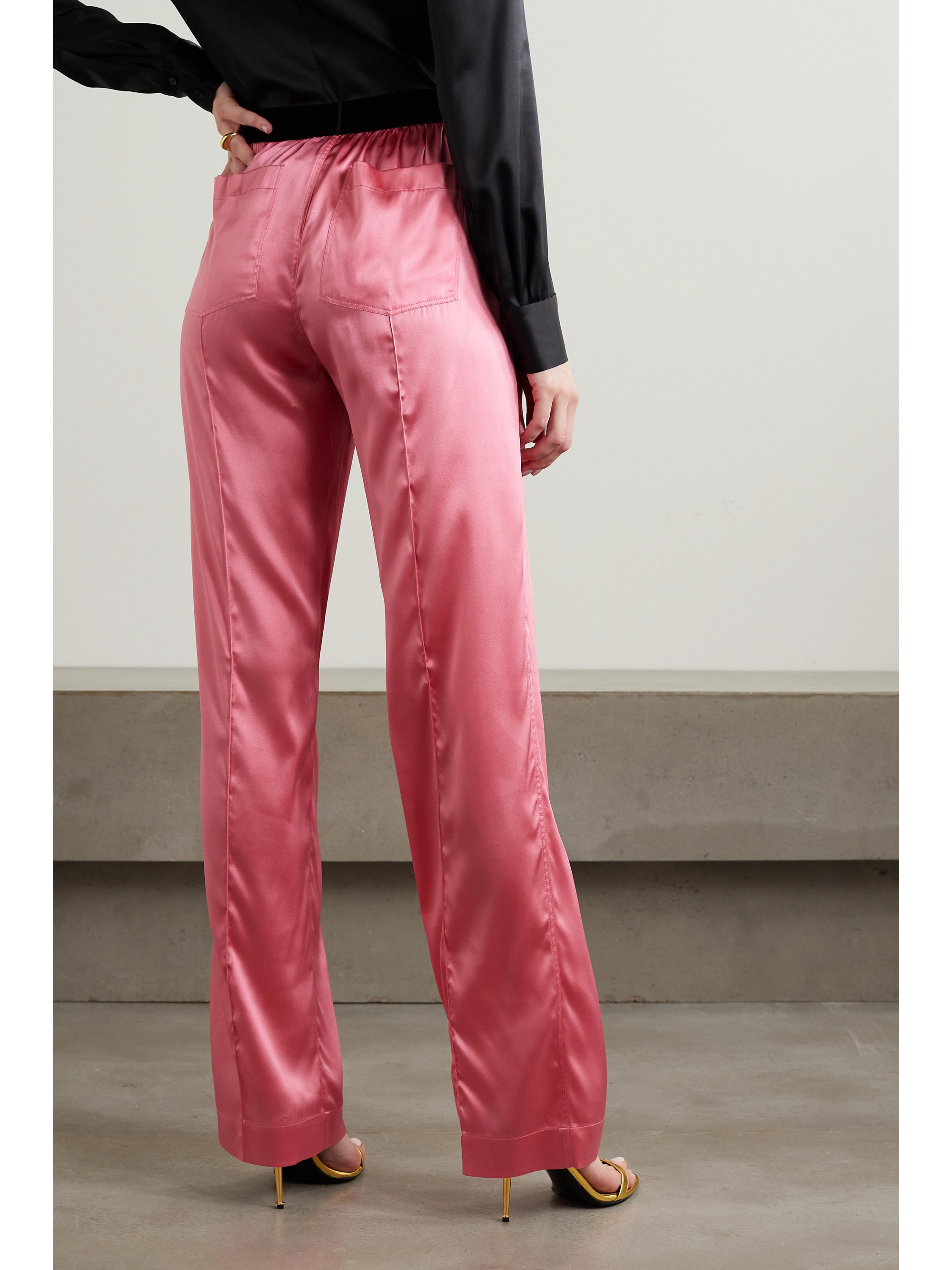 Tom Ford Jacquard-trimmed stretch-silk satin wide-leg pants