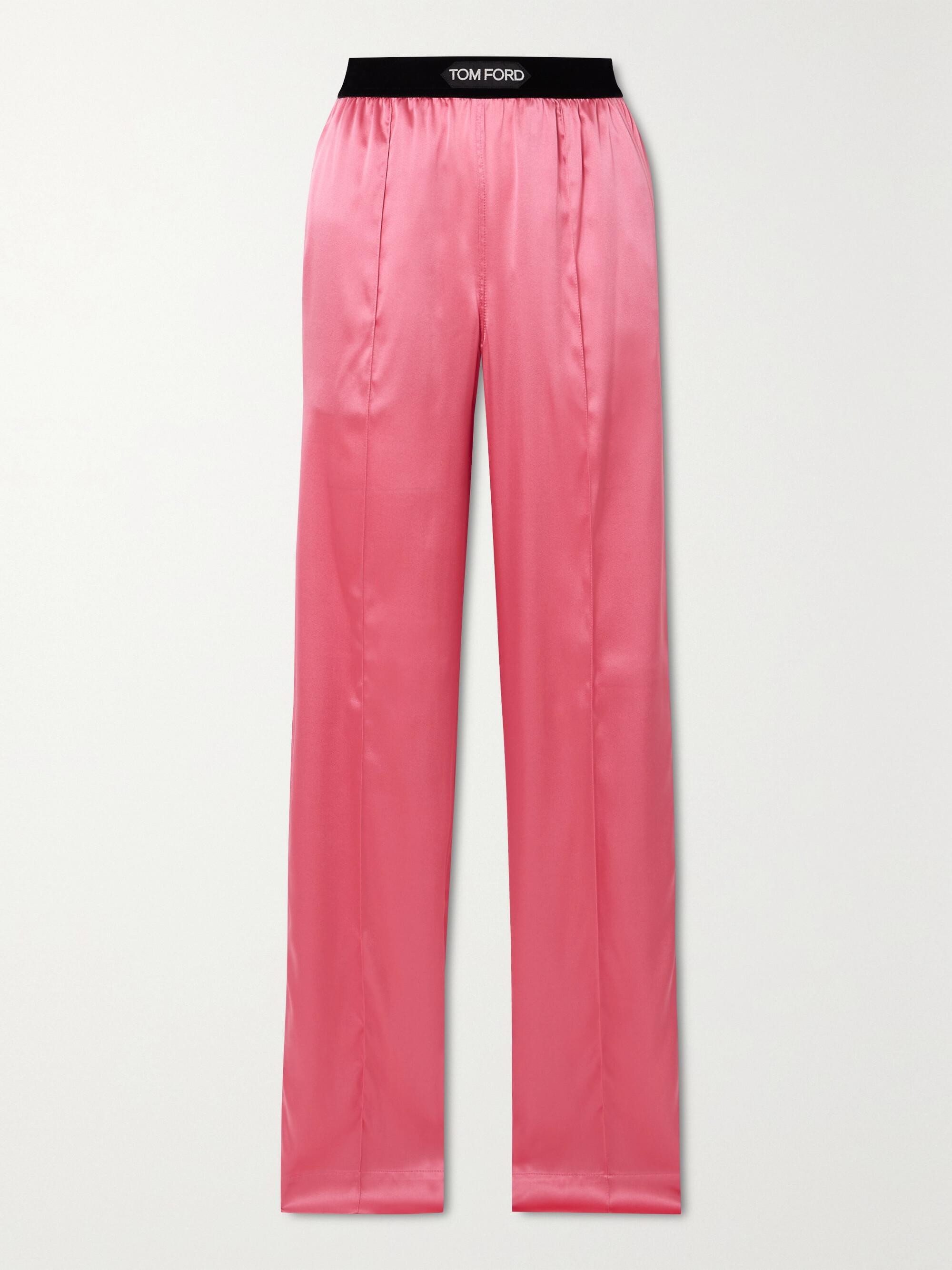 Tom Ford Jacquard-trimmed stretch-silk satin wide-leg pants