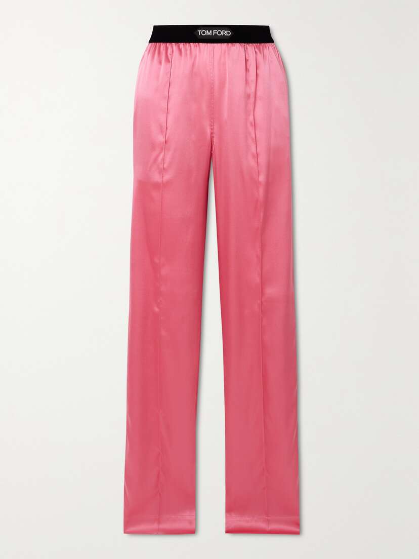 Tom Ford Jacquard-trimmed Stretch-silk Satin Wide-leg Pants