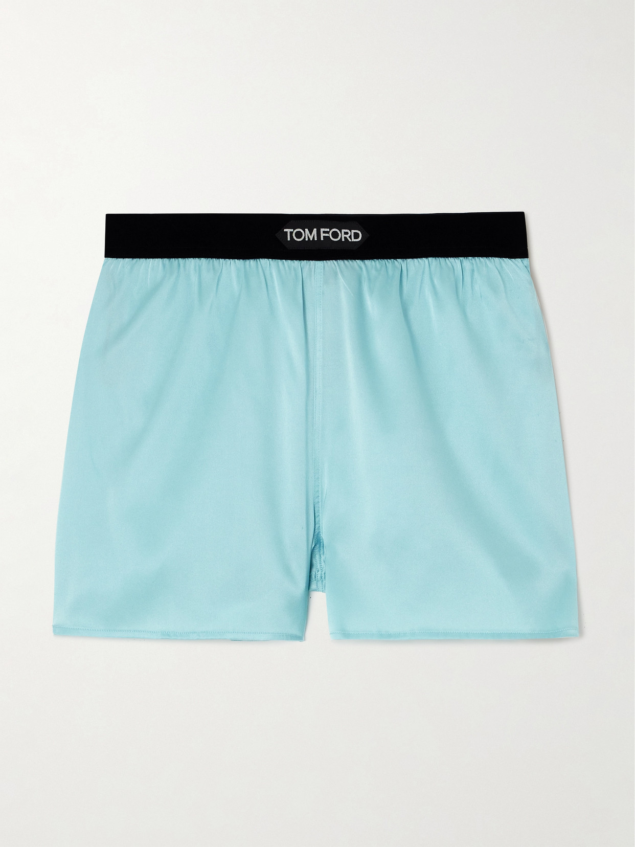 Shop Tom Ford Velvet-trimmed Silk-blend Satin Shorts In Blue