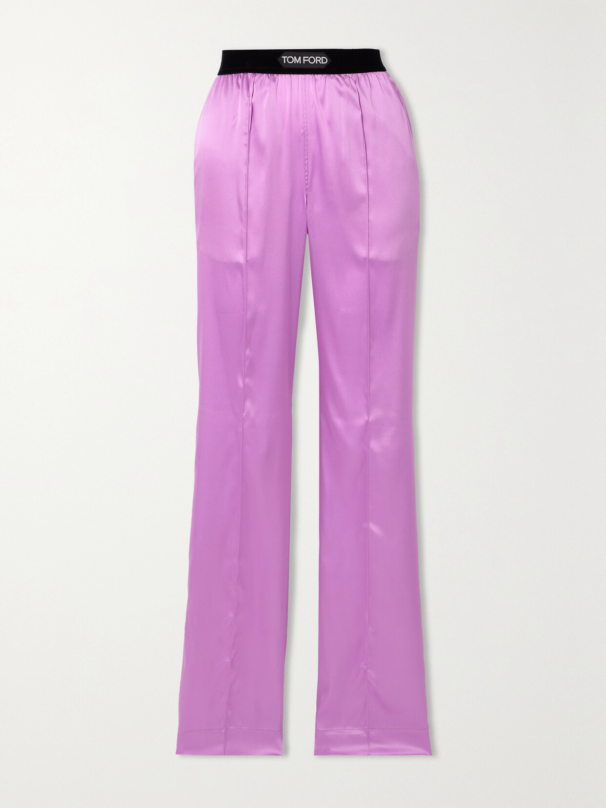 Tom Ford Jacquard-trimmed Stretch-silk Satin Wide-leg Trousers In Purple