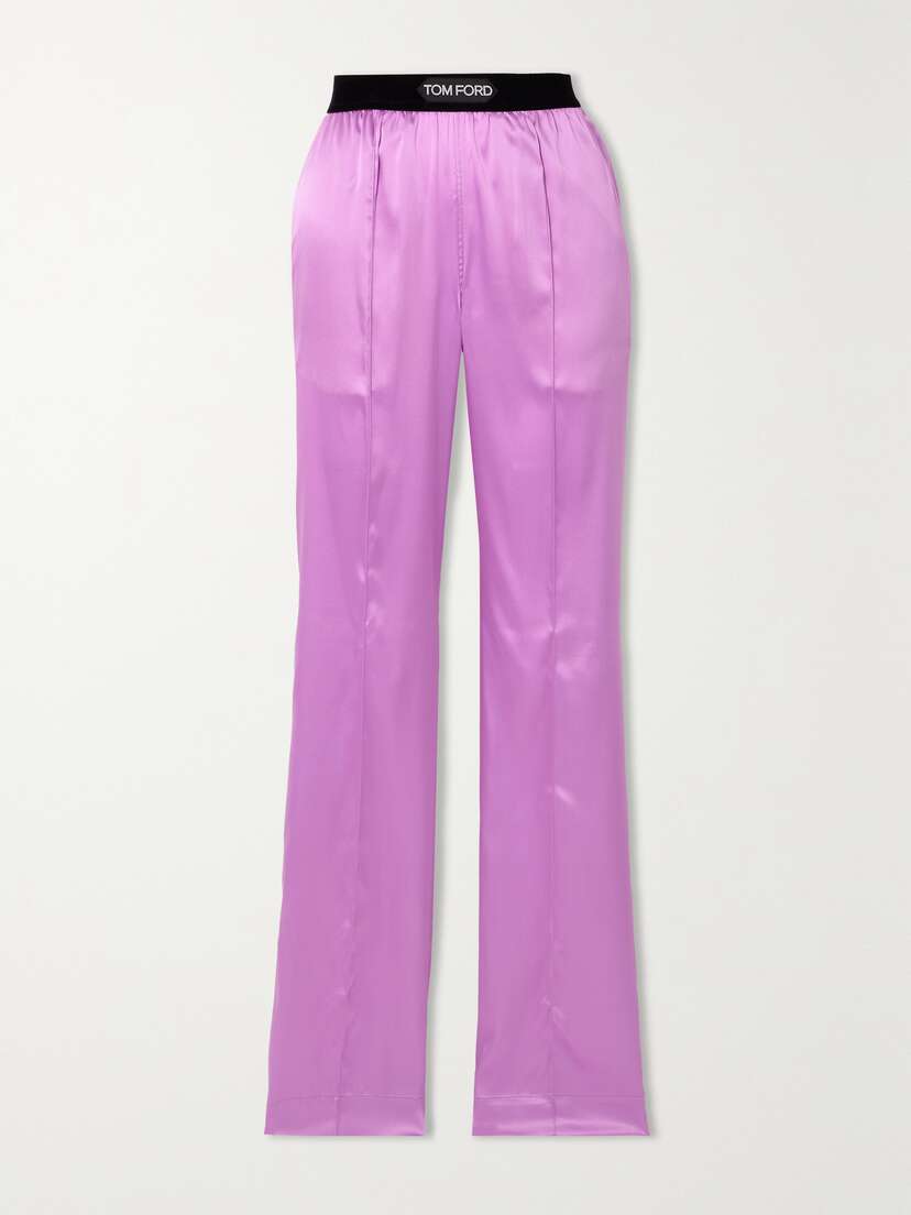 Tom Ford Jacquard-trimmed Stretch-silk Satin Wide-leg Pants